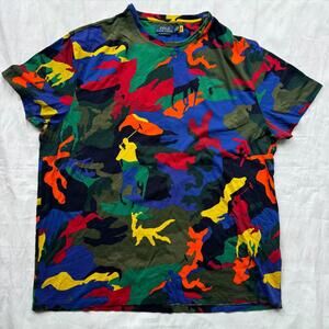 Polo Ralph Lauren T Shirt Mens XL Multicolor Polo Pony Horse Camo All Over Print